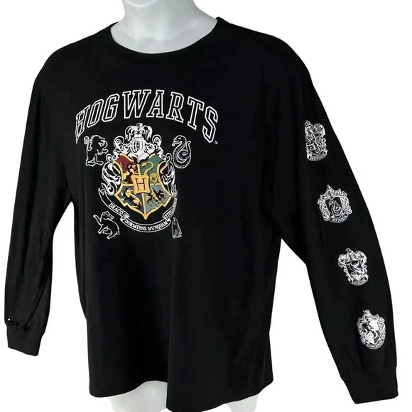 Harry Potter Hogwarts 2X Long Sleeve Blk Shirt Wizarding World Crest Logo Witchy - Picture 4 of 13